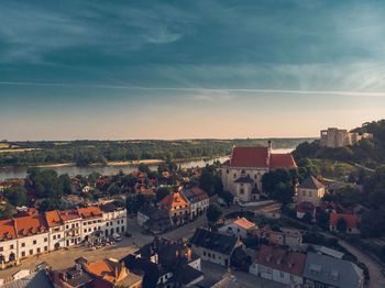 High angle view of townscape against sky