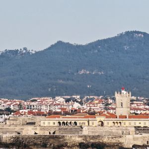 High angle view of townscape against sky