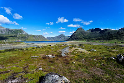 Scenic view of coloured norwegian  landscape  