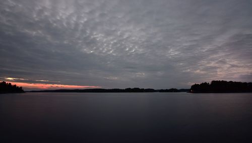 Scenic view of lake against sky at sunset