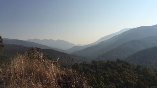 Scenic view of mountains against clear sky