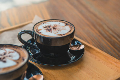 High angle view of coffee on table