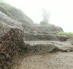 Rock formation on land against sky