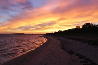 Scenic view of beach against sky during sunset