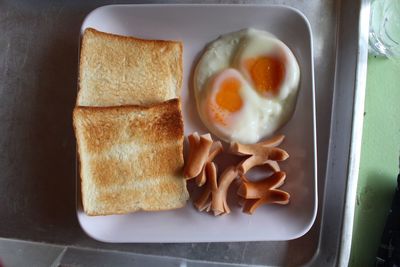 High angle view of breakfast on table