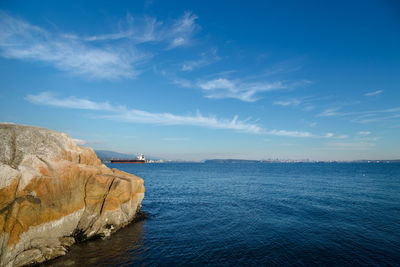 Scenic view of sea against blue sky