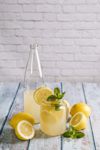 Glass of juice on table