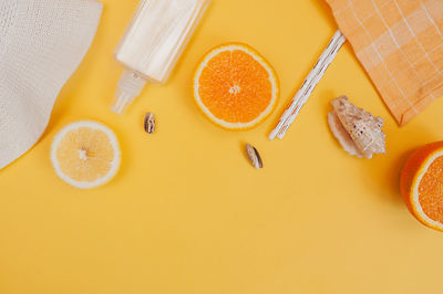 High angle view of breakfast on table