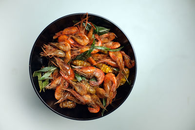 High angle view of food in bowl on table