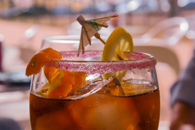 Close-up of drink on glass table