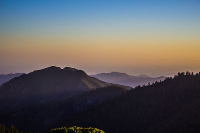 Scenic view of silhouette mountains against sky during sunset