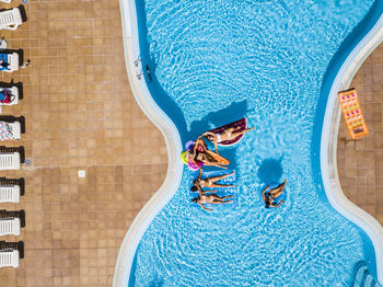 High angle view of man swimming in pool