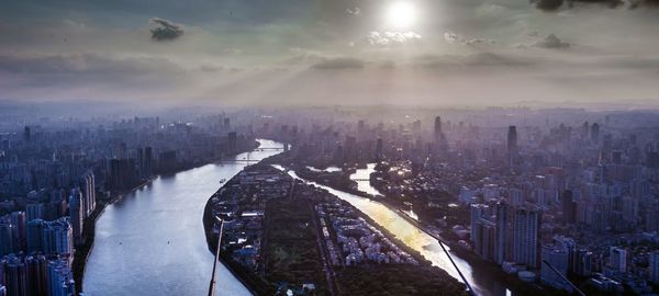 High angle view of cityscape against sky