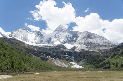 Scenic view of mountains against cloudy sky