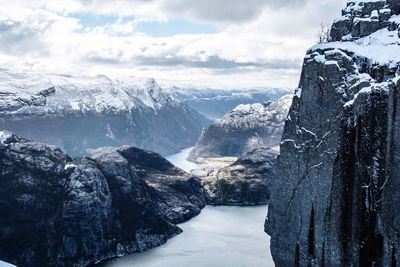 Scenic view of snowcapped mountains against sky