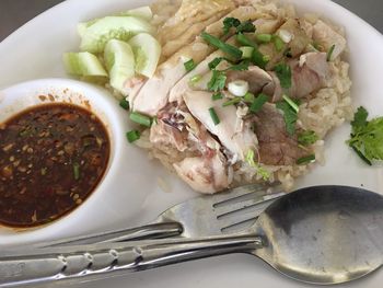 High angle view of food in plate