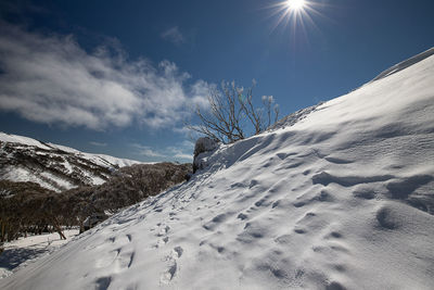 Snow covered mountain against sky