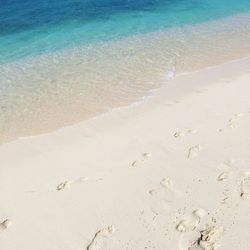 High angle view of footprints on beach