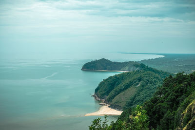 High angle view of bay against sky