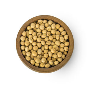 High angle view of eggs in bowl against white background