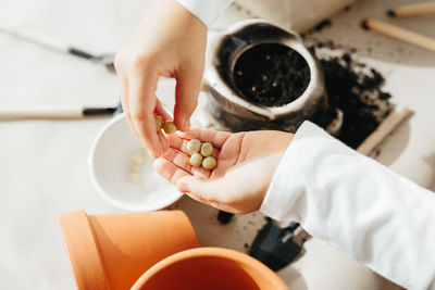 High angle view of woman preparing food