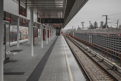 Railroad station platform in city