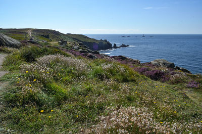 Scenic view of sea against clear sky