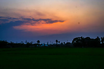 Scenic view of field against sky during sunset