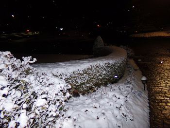Close-up of snow at night