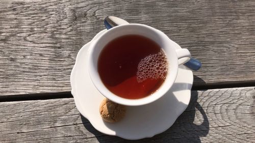 High angle view of coffee on table