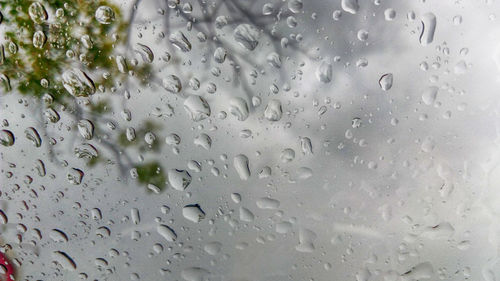 Full frame shot of raindrops on glass window