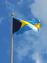 Low angle view of bahamian flag against sky