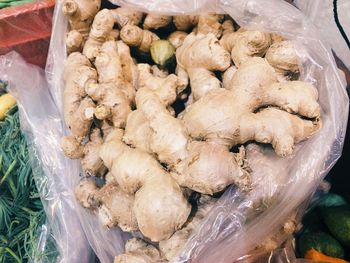 High angle view of vegetables for sale in market