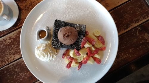 High angle view of breakfast served on table