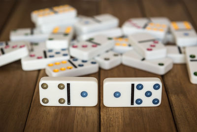 Close-up of dominos on table