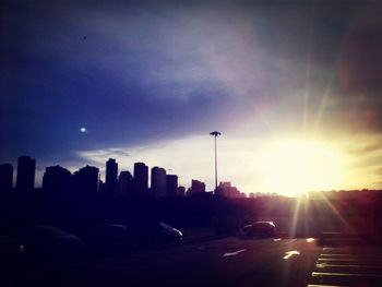 City skyline at sunset