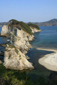 Scenic view of sea against clear blue sky