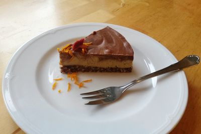 High angle view of cake in plate