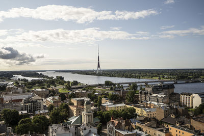 Panoramic view of the city taken from the latvian academy of sciences building in riga, latvia