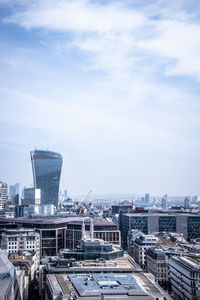 High angle view of buildings against sky