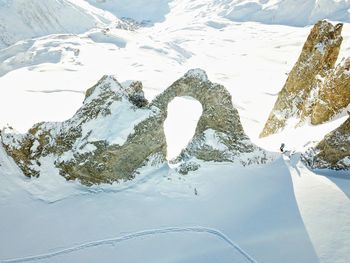 Snow covered mountain against clear sky