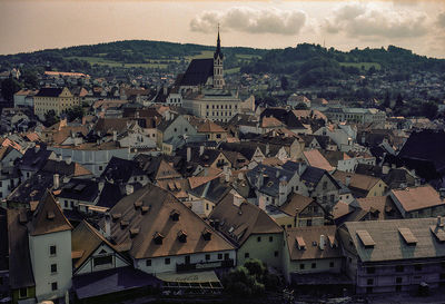 Aerial view of town at night