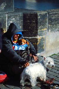 Full length of man and dog