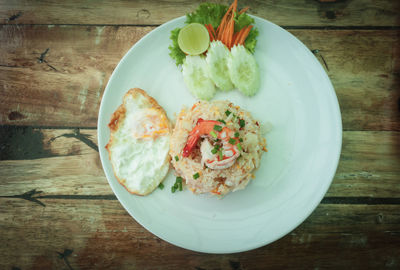 High angle view of breakfast served on table