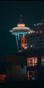 Low angle view of city at night