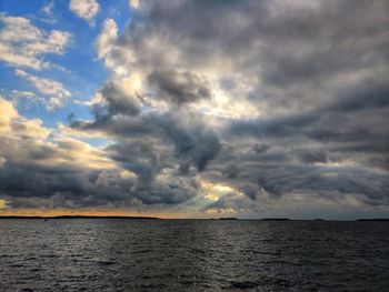 Scenic view of sea against dramatic sky