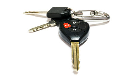 Close-up of toy car against white background