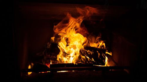 Close-up of fire in the dark