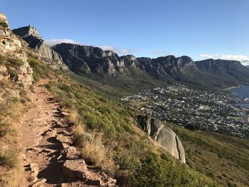 Scenic view of mountains against clear sky from lions head