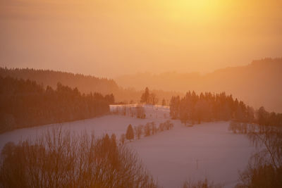 Scenic view of lake against sky during winter